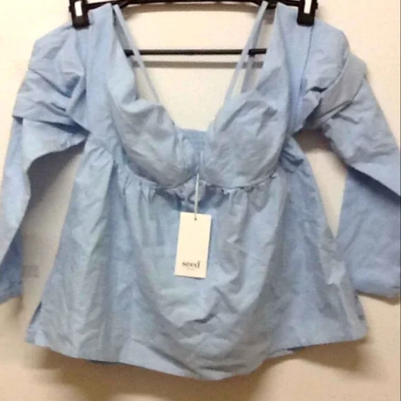 SEED HERITAGE Blue Cold Shoulder Long Sleeve Blouse Top NWT - Picture 5 of 7